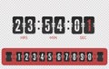 Scoreboard countdown number font. Vintage flip clock time counter vector template. Retro design score board clock