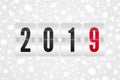 2019 scoreboard Happy New Year vector icon. Winter holiday snow pattern. White and gray decorative Christmas background Royalty Free Stock Photo