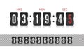 Scoreboard number font. Vector vintage flip clock time counter. Analog airport board countdown timer with hour or minute Royalty Free Stock Photo