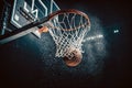 Scoring during a basketball game ball in hoop-topaz-enhance