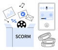 SCORM Concept with Digital Media Elements, Smart Home Control Interface, and Online Education Iconography Royalty Free Stock Photo