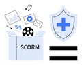 SCORM Package Content Delivery with Security Shield Symbolizing Reliable E-Learning Standards Royalty Free Stock Photo