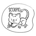 Scorpio astrological zodiac sign with cute cat character. Scorpio vector illustration on white background Royalty Free Stock Photo