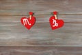 Scorpio and Capricorn. signs of the zodiac and heart. wooden bac