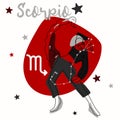 Scorpio is a constellation of the zodiac sign. A girl in a modern style with colored spots and contour lines of the Royalty Free Stock Photo