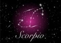 Scorpio zodiac constellations sign on beautiful starry sky with galaxy and space behind. Scorpio horoscope symbol constellation Royalty Free Stock Photo