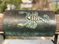 Scorpio metal astrological sign on Wishing Bridge in Old City of Yaffa Israel