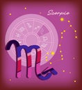Scorpio sign, zodiac background. Beautiful and simple vector image, starry sky with scorpio zodiac constellation