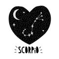 Scorpio Symbol. Hand Drawn Zodiac Vector Illustration. Infantile Graphic. Black Heart. Royalty Free Stock Photo