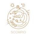 Scorpio vector signs of the zodiac in circles of golden color on a white background. Astrological forecast, horoscope for a single Royalty Free Stock Photo