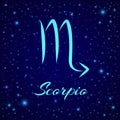 Scorpio. Vector zodiac sign on a night sky