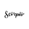 Scorpio zodiac font lettering. Handwritten black typography text. Astrology sign card isolated design. Vector eps 10 Royalty Free Stock Photo