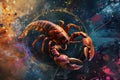 Scorpio zodiac sign against horoscope wheel