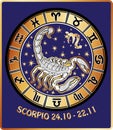 Scorpio zodiac sign.Horoscope circle.Retro Royalty Free Stock Photo