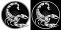 Scorpio zodiac sign, astrological, horoscope symbol. Pixel monochrome icon style. Stylized graphic black white scorpion