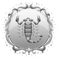Scorpio zodiac sign with silver frame. Horoscope symbol. Royalty Free Stock Photo