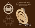 Scorpio. Zodiac signs. Can be used as a template for laser cutting Royalty Free Stock Photo