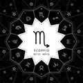 Scorpio. Zodiac signs outline style vector set on star sky background. Royalty Free Stock Photo