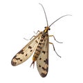 Scorpion fly with patterned wings and long antennae on a white background mecoptera insect Royalty Free Stock Photo