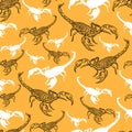 Scorpion hand drawing sketch pattern seamless. linear terrestrial arachnid background. Vector texture