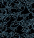 Scorpion hand drawing sketch pattern seamless. linear terrestrial arachnid background. Vector texture