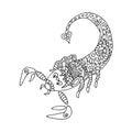 Scorpion hand drawn zentangle. Adult antistress coloring page -