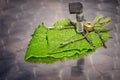 Scorpion robot from spares on a leaves on reflective table. Robotics lesson STEM education.