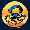 Scorpion on sunset background. Vector illustration in flat style. Generative AI