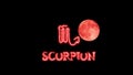 Scorpion text saber effect and zodiac symbol is slowing appear and full moon