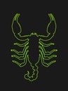 Scorpion vector line contour illustration isolated on black background.