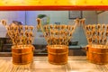 Scorpions on spits in Exotic food market in Wangfujing snack street - Beijing Royalty Free Stock Photo