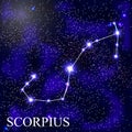 Scorpius Zodiac Sign with Beautiful Bright Stars on the Background of Cosmic Sky Vector Illustration