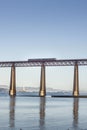 Scot Rail Class 156 crossing the Forth Rail Bridge Royalty Free Stock Photo