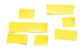 Scotch. Adhesive tape or piece of yellow sticky paper isolated on white. Torn background with strip grunge duct texture