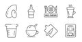 Scotch bottle, Ice cream and Pre-order food icons set. Coffee maker, Cooking beaker and Peanut signs. Vector