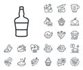 Scotch bottle line icon. Brandy alcohol sign. Crepe, sweet popcorn and salad. Vector