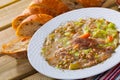 Scotch broth with barley, lamb, vegetables and peas Royalty Free Stock Photo