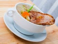 Scotch broth with barley, lamb, vegetables and peas Royalty Free Stock Photo