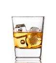 Scotch whiskey in glass with ice cubes on white Royalty Free Stock Photo