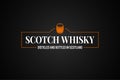 Scotch whisky banner. Whiskey barrel sign on black background