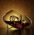 Scotch Whisky, bourbon or rum in a Glass on amber background - 3D Illustration Render Royalty Free Stock Photo