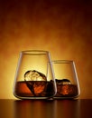 Scotch Whisky, bourbon or rum in a Glass on amber background - 3D Illustration Render Royalty Free Stock Photo