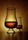 Scotch Whisky, bourbon or rum in a Glass on amber background - 3D Illustration Royalty Free Stock Photo