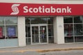 tor, canada - July 13, 2023: scotiabank storefront, caption writing text logo on front entrance of store Royalty Free Stock Photo