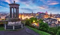 Scotland Edinburgh Calton Hill at night, skyline with castle, UK