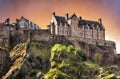 Scotland - Edinburgh Castle with green garden at dramatic sunset, UK Royalty Free Stock Photo