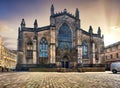 Scotland, Edinburgh - gothic architecture of St, Giles` Cathedral against sunrise Old Town Royalty Free Stock Photo