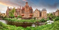 Scotland landscape - Dean village panorama in Edinburgh dramatic sunset, UK