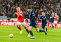 Scotland national football team winger Oliver Burke against Russia midfielder Dmitri Barinov