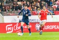 Scotland national football team winger Oliver Burke against Russia midfielder Magomed Ozdoyev